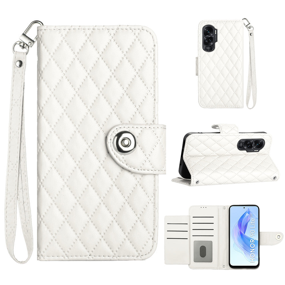 YB Imprinting Series-8 for Honor 90 Lite 5G / X50i 5G Case Wallet Anti-drop Phone Cover with Rhombus Pattern YB Imprinting Series-8 for Honor 90 Lite 5G / X50i 5G Case Wallet Anti-drop Phone Cover with Rhombus Pattern